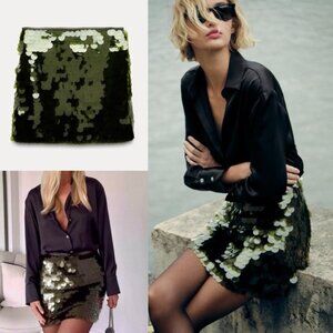 Zara Green Sequin Mini Skirt